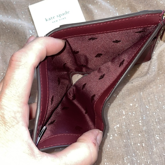 Brand New Kate Spade Genuine Leather Pink & Burgundy Zippered Wallet Color Block - Picture 13 of 15